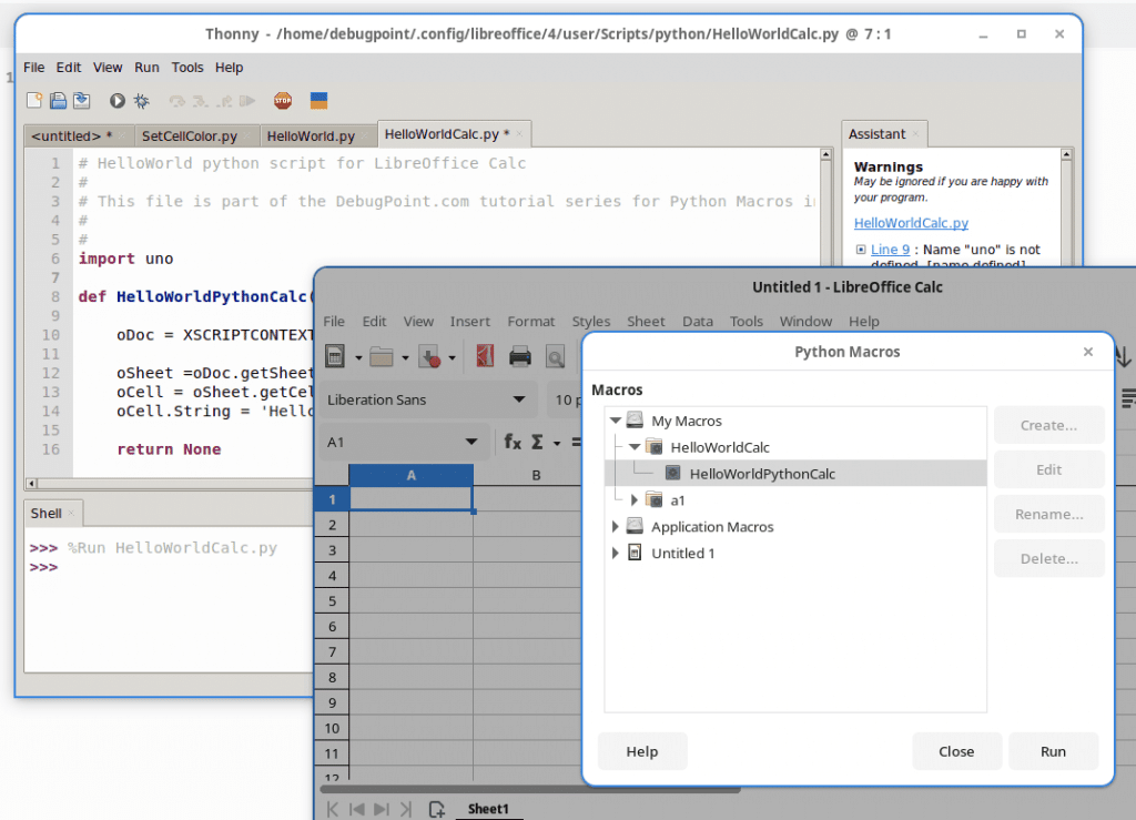 A sample Python macro running in LibreOffice