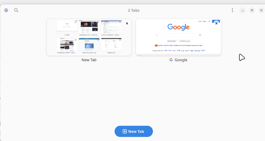 New tab overview in GNOME Web