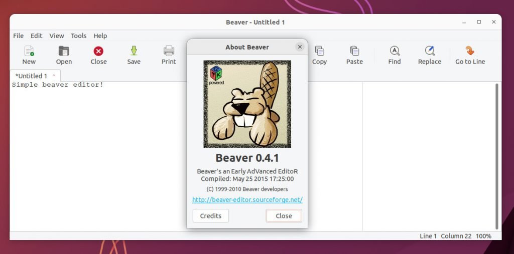 Beaver editor running in Ubuntu