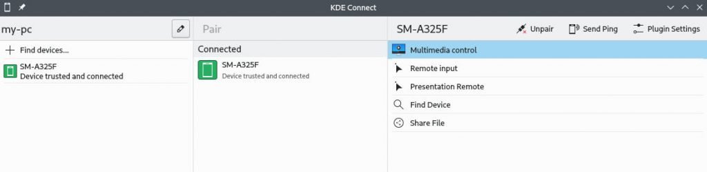 KDE Connect after successful pairing