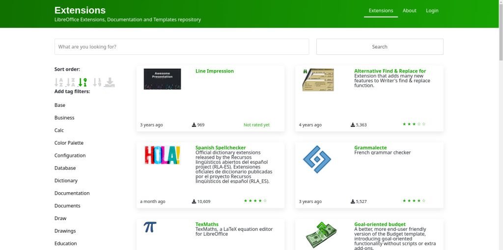 LibreOffice Extensions website