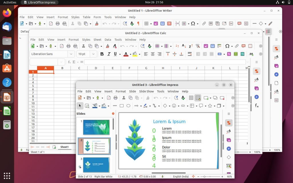 LibreOffice community 7.4 running in the latest Ubuntu 22.10