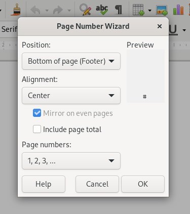 New Page number wizard in insert menu