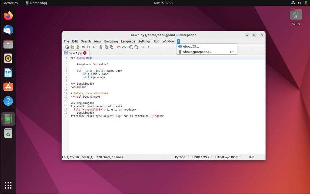 Notepadqq is running in Ubuntu